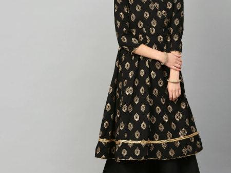 Wahe-NOOR Women s Black & Golden Printed Kurta With Palazzos Cheap