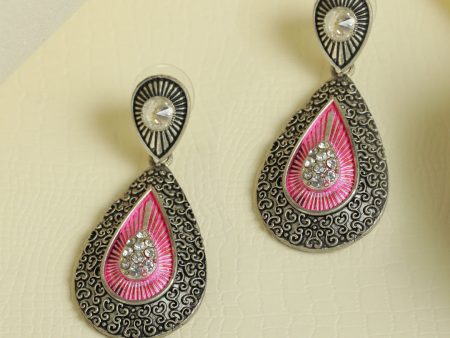 Priyaasi Women Teardrop Shaped Floral Oxidised Silver Earrings Online Hot Sale