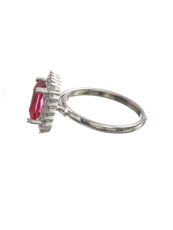 Priyaasi Women Dark Pink Silver Plated Solitaire Ring Sale