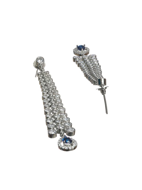 Priyaasi Women Floral Blue Stone AD Studded Silver Plated Earrings Cheap