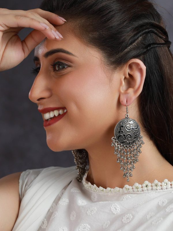 Priyaasi Women Floral Oxidised Silver Chunky Drop Earrings Online