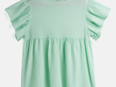 Lyush Green Seer Sucker Boxy Dress For Girls For Sale