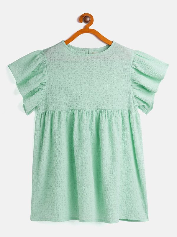 Lyush Green Seer Sucker Boxy Dress For Girls For Sale