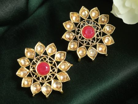 Priyaasi Women Floral Pink Studded Gold Plated Earrings Online