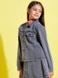 Lyush Grey Acid Wash Raw Hem Denim Crop Jacket For Girls For Sale