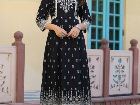 Juniper Women s Black Printed Anarkali Flared Dress For Discount