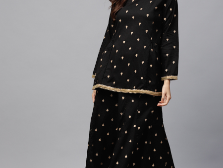 Wahe-NOOR Women s Black & Golden Printed Kurti With Palazzos Supply