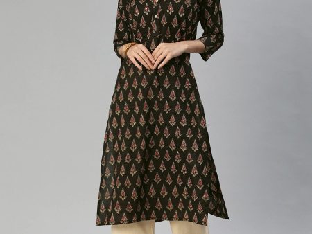 Wahe-NOOR Women s Black Buti Print Cotton Kurta Online now