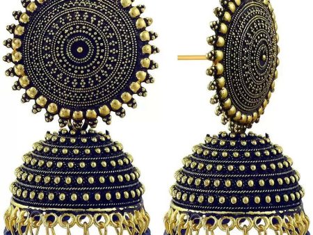 Mominos Fashion Joharkamal Gold-Plated Meenakari Jhumkas For Women & Girls (Blue) For Sale