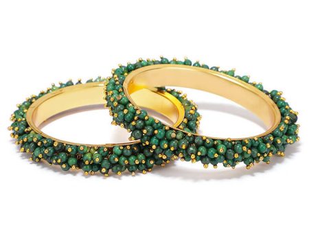 Mominos Fashion Joharkamal Gold-Plated Green Beads Work Bangles Sale