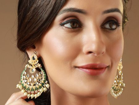 Priyaasi Women Studded Green Leaf Gold Plated Chandbali Earrings Cheap