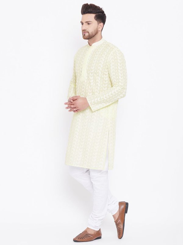 Vastramay Men s Yellow and White Cotton Kurta Pyjama Set Supply