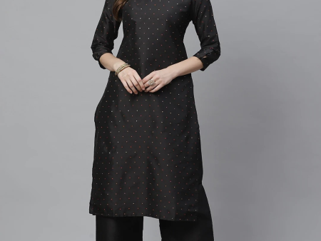 Wahe-NOOR Women s Black & Golden Micro Ditsy Woven Design Kurta With Palazzos Online