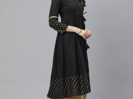 Wahe-NOOR Women s Black & Golden Ethnic Print Anarkali Kurta Online Sale