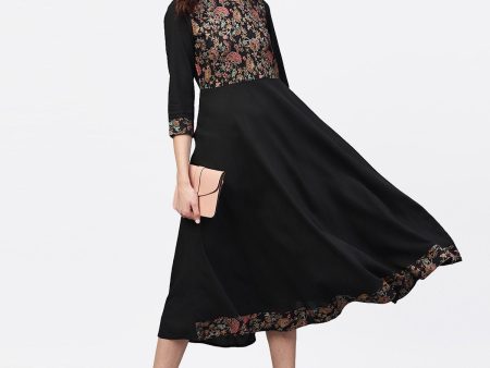 NOZ2TOZ Black Printed Maxi Dress With Round Neck And Full Sleeves Fashion