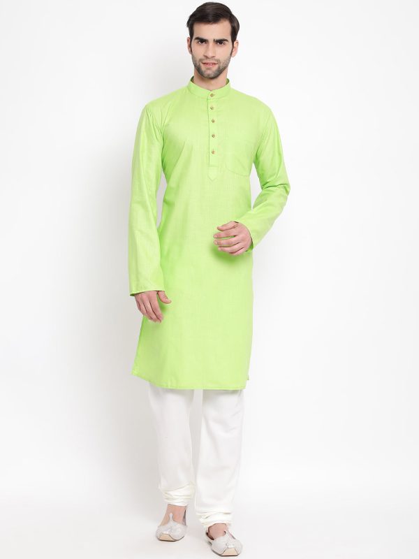 Vastramay Men s Green Cotton Blend Kurta Pyjama Set Supply