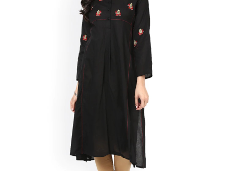 Wahe-NOOR Women s Black Embroidered A-Line Kurta on Sale