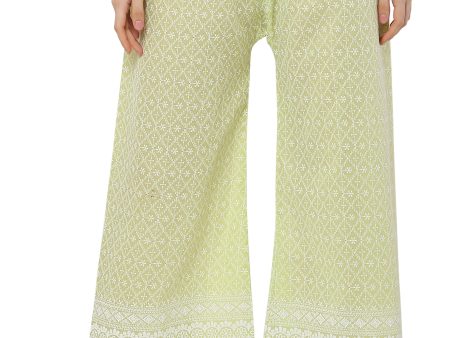 PAVONINE Lemon Color Full Thread Chikankari Cotton Fabric Palazzo For Women Hot on Sale