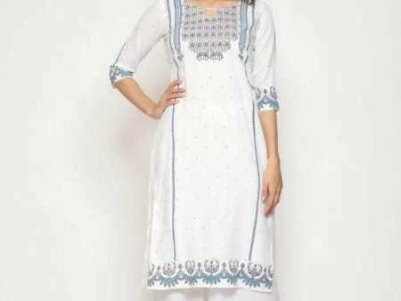 Maai Rayon Hand Printed Kurta Off-White Sale