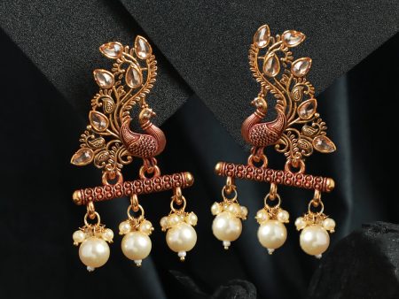 Priyaasi Women Studded Peacock Pearl Gold Plated Earrings Supply