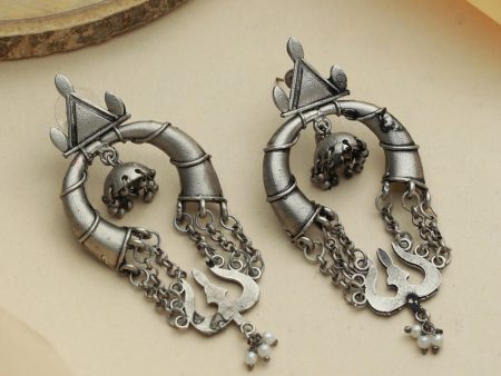 Priyaasi Women Trendy Oxidised Silver Trishul Drop Earrings Online