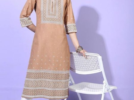 Maai Rayon Hand Printed Kurta Beige Fashion