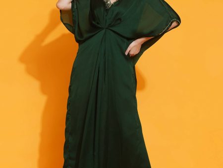 Women Republic Green Georgette Hand Embellished Kaftan Style Gown on Sale