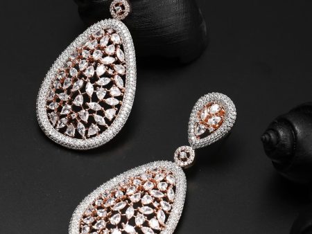 Priyaasi Women Dreamy Drops-American Diamond Rose Gold Plated Earrings Sale