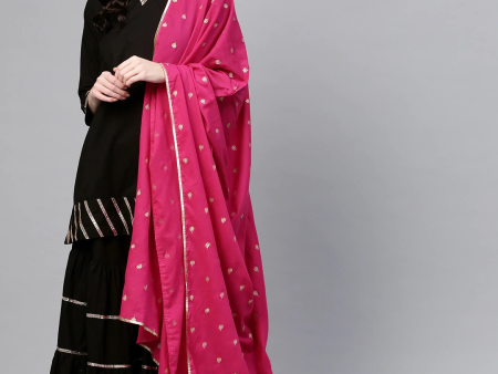 Wahe-NOOR Women s Black & Pink Solid Kurti With Sharara & Dupatta Online