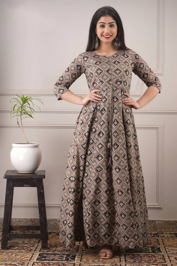 Partywear Designer Hand Screen and Foil Print Multi Pure chanderi Gown - Anbazaar Online now