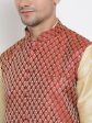 Vastramay Men s Gold Silk Blend Jacket, Kurta and Dhoti Set Hot on Sale