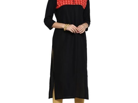 Wahe-NOOR Women s Black & Red Floral Straight Kurta Discount