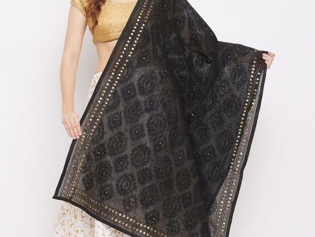 Wahe-NOOR Women s Black Chanderi Poly Silk Embroidered Dupatta For Discount