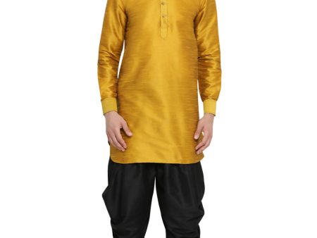 Vastramay Men s Yellow Silk Blend Kurta and Dhoti Set For Sale