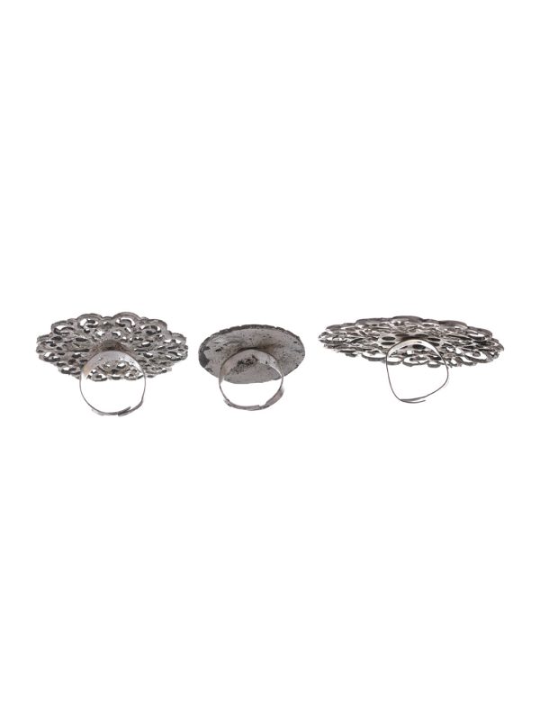 Priyaasi Women Floral Mirror Oxidised Silver Ring Set of 3 Fashion