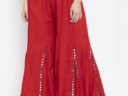 Wahe-NOOR Women s Red Flared Embellished Sharara Fashion