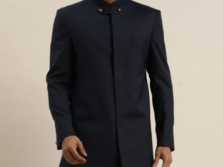 Shrestha By Vastramay Men s Navy Blue Silk Blend Sherwani Only Top Cheap