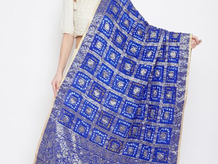 Wahe-NOOR Women s Royal Blue Woven Design Banarasi Bandhej Dupatta For Discount