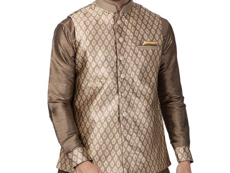 Vastramay Men s Gold Silk Blend Nehru Jacket Online now