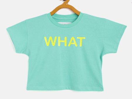 Lyush Green What Crop T-Shirt For Girls Online