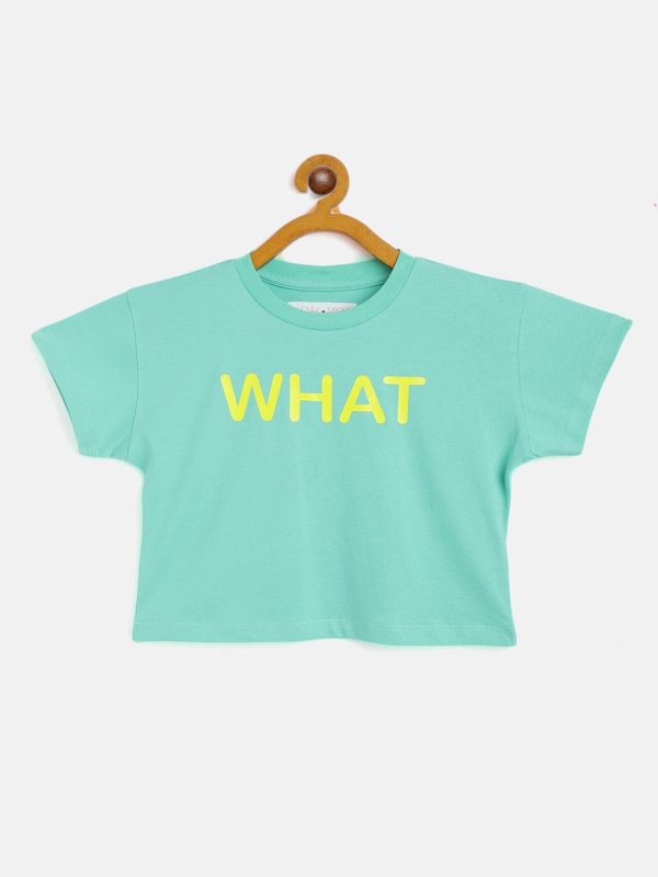 Lyush Green What Crop T-Shirt For Girls Online