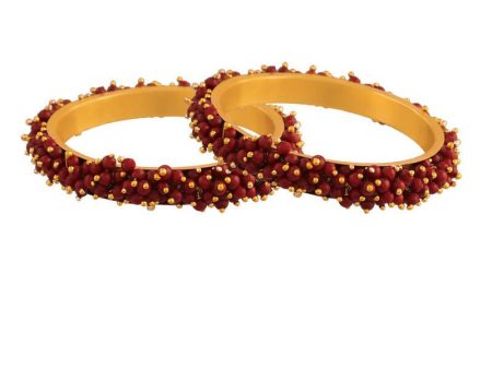 Mominos Fashion Joharkamal Gold-Plated Maroon Beads Work Bangles Online Hot Sale