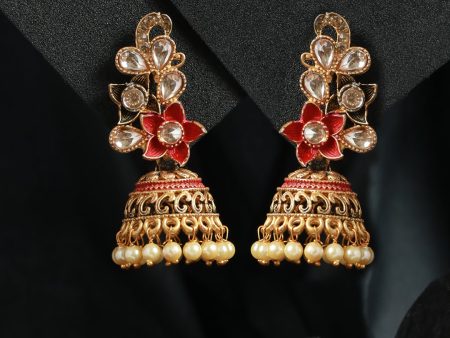 Priyaasi Women Studded Floral Multicolor Gold Plated Jhumka Earrings Sale