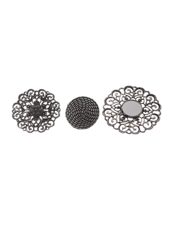 Priyaasi Women Floral Mirror Oxidised Silver Ring Set of 3 Fashion