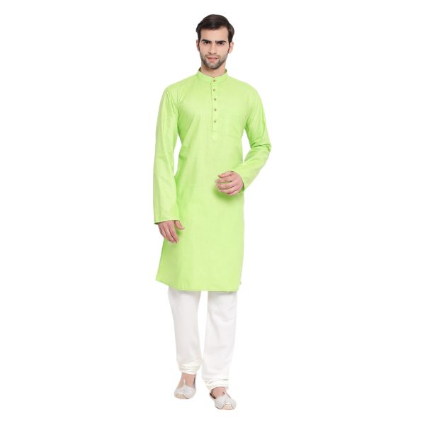 Vastramay Men s Green Cotton Blend Kurta Pyjama Set Supply