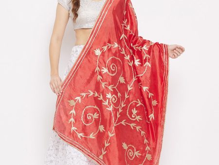 Wahe-NOOR Women s Red Gotta Patti Poly Silk Dupatta Discount