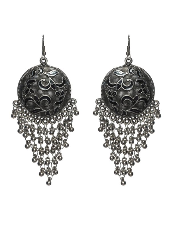 Priyaasi Women Floral Oxidised Silver Chunky Drop Earrings Online