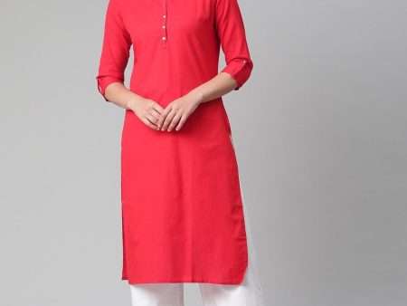 Wahe-NOOR Women s Red Cotton Straight Kurti Sale