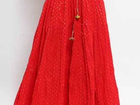 Wahe-NOOR Women s Red Bandhani Maxi Skirt Online now