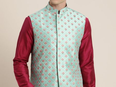 Shrestha By Vastramay Men s Mint Green Nehru Jacket Supply